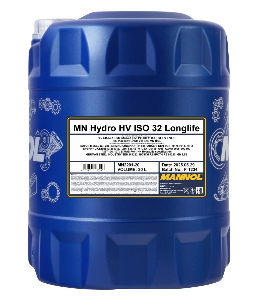 2201-020 Гидравлическое масло Hydro HV ISO 32 Longlife (20л.) MANNOL
