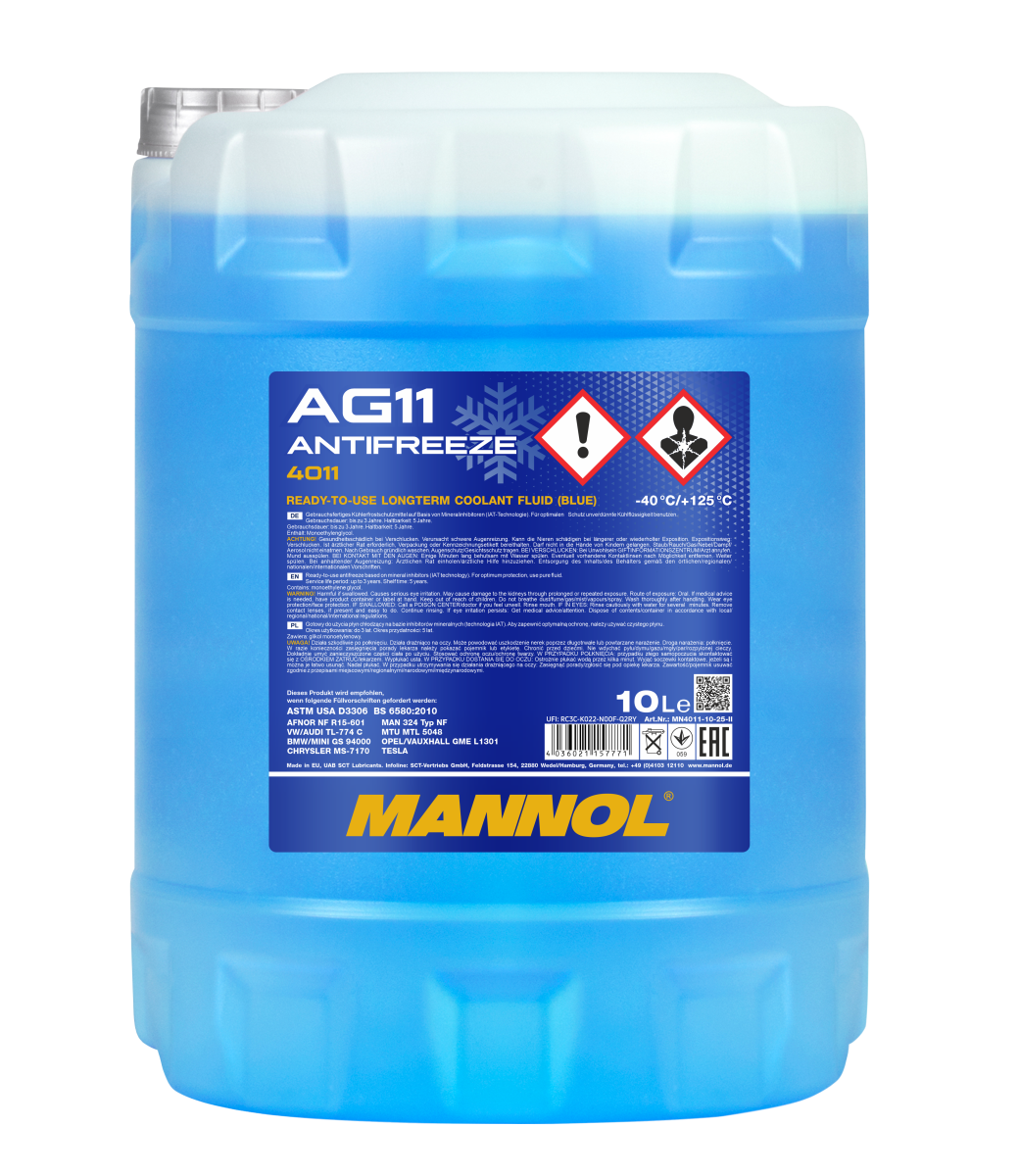 4011-010 Антифриз голубой AG11 (-40 °C) Longterm  (10л.) MANNOL
