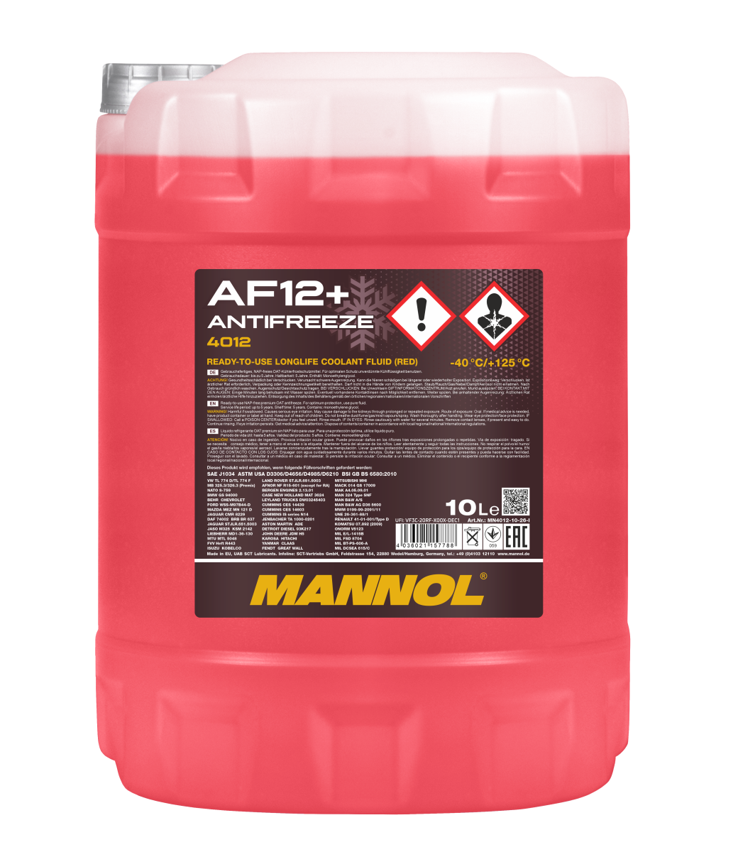 4012-010 Антифриз красный AF12+ (-40 °C) Longlife  (10л.) MANNOL