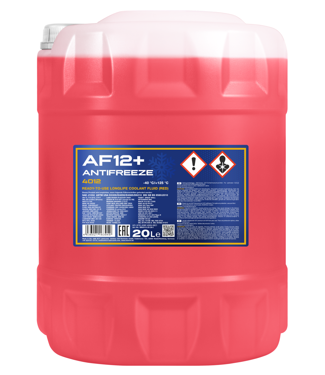 4012-020 Антифриз красный AF12+ (-40 °C) Longlife  (20л.) MANNOL