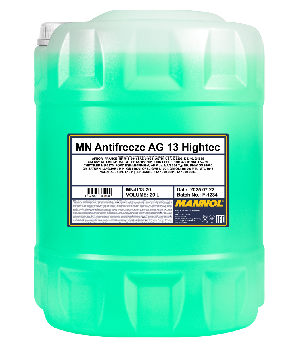 4113-020 Антифриз зелёный концентрат AG13 Hightec  (20л.) MANNOL